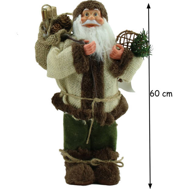 Luxe Afgewerkte Kerst Decoratie Kerstman Staand Creme/Bruin 60cm