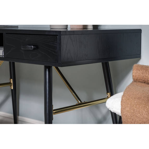 GoldDesk bureau met plank en lade 110x60 cm zwart.