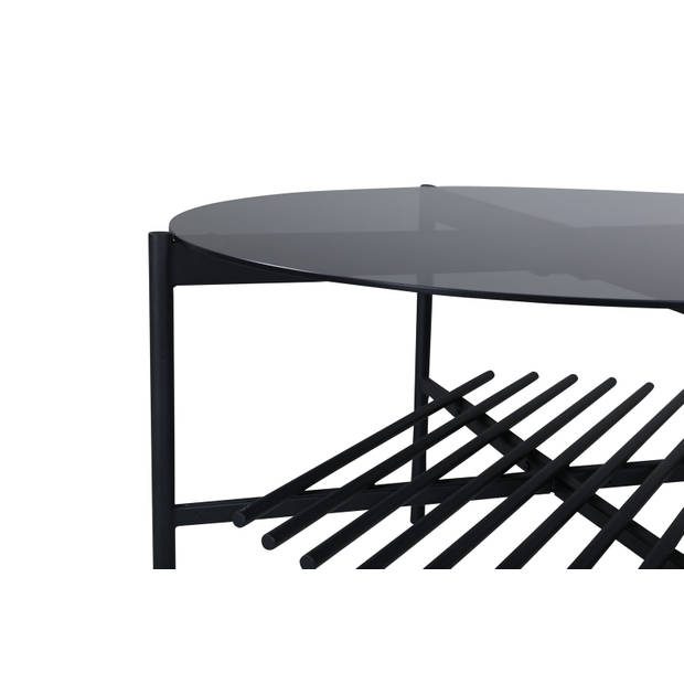 VonStaf salontafel met plank Ø80 cm glas zwart.