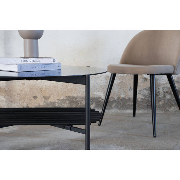 VonStaf salontafel met plank Ø80 cm glas zwart.