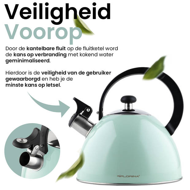 Florina Brillo fluitketel 2,5L voor alle warmtebronnen - Waterketel - Mint groen