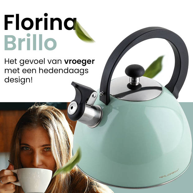 Florina Brillo fluitketel 2,5L voor alle warmtebronnen - Waterketel - Mint groen
