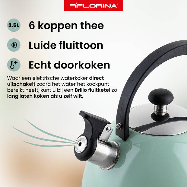 Florina Brillo fluitketel 2,5L voor alle warmtebronnen - Waterketel - Mint groen