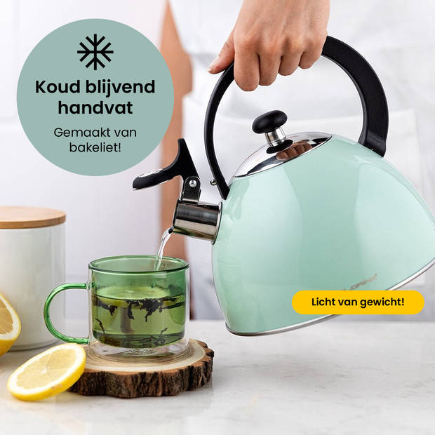 Florina Brillo fluitketel 2,5L voor alle warmtebronnen - Waterketel - Mint groen