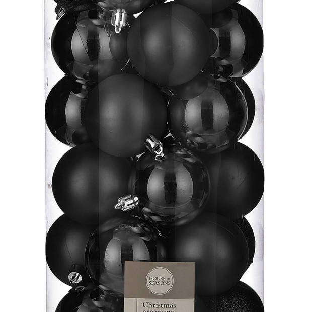 30x stuks kunststof kerstballen zwart 6 cm - Kerstbal