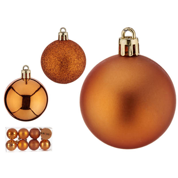Kerstballen - 24x st - oranje - 3 en 5 cm - kunststof - Kerstbal
