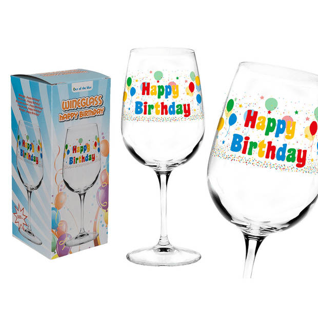 Wijnglas fun verjaardagscadeau Happy Birthday 500 ml - feest glas wijn
