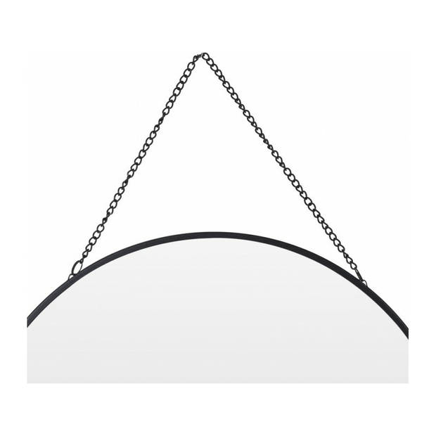 Spiegel/wandspiegel met ophangketting - rond - zwart - metaal - D29 cm - Spiegels
