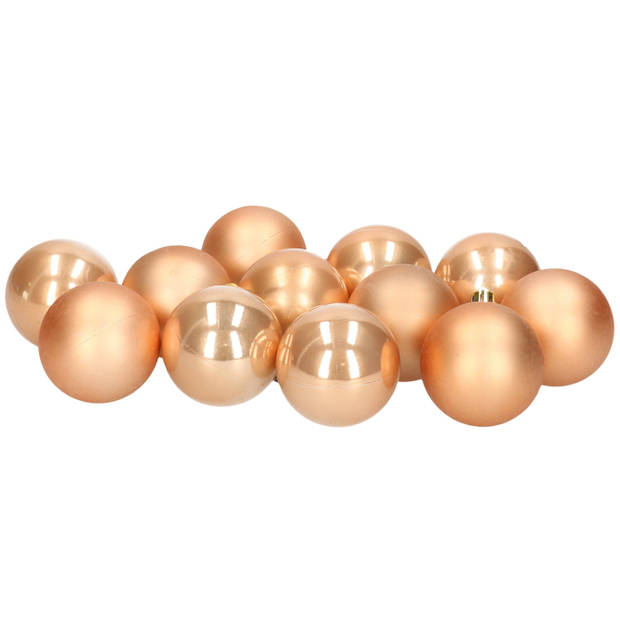 12x stuks kunststof kerstballen lichtbruin 6 cm glans/mat - Kerstbal