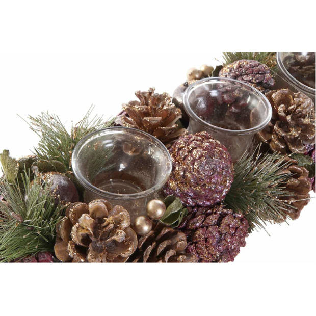 Kerst thema kaarsenhouder ornament roze/bruin nature 38 x 15 x 9,5 cm cm - Waxinelichtjeshouders