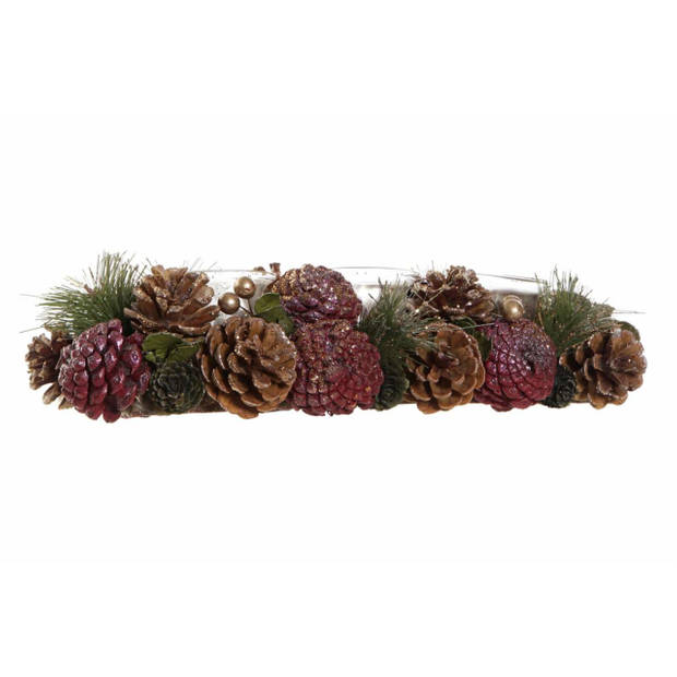 Kerst thema kaarsenhouder ornament roze/bruin nature 38 x 15 x 9,5 cm cm - Waxinelichtjeshouders