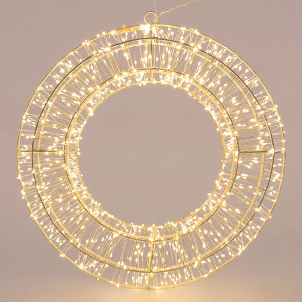 Metalen krans/verlichte decoratie ring met warm wit licht 50 cm - kerstverlichting figuur