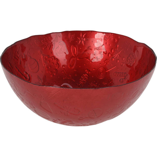 Decoratie schaal/fruitschaal van glas rood rond D28 x H11,5 cm - Schalen