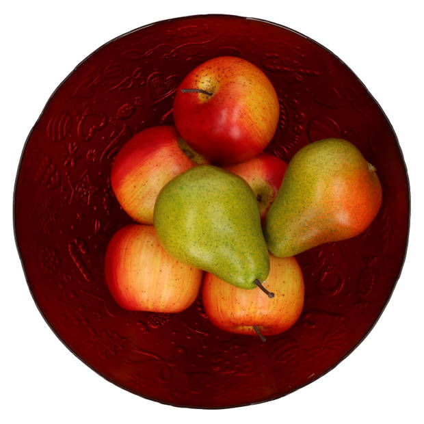 Decoratie schaal/fruitschaal van glas rood rond D28 x H11,5 cm - Schalen