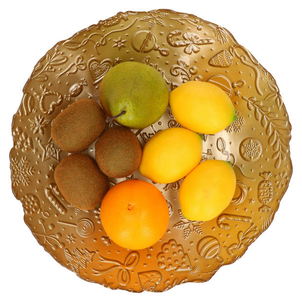 Decoratie schaal/fruitschaal van glas goud rond D30 x H6 cm - Schalen