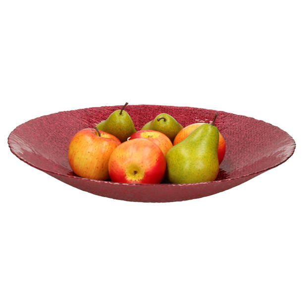 Decoratie schaal/fruitschaal van glas rood rond D40 x H7 cm - Fruitschalen