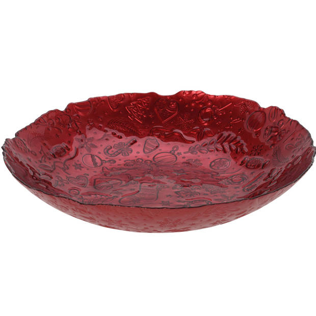 Decoratie schaal/fruitschaal van glas rood rond D40 x H7 cm - Schalen