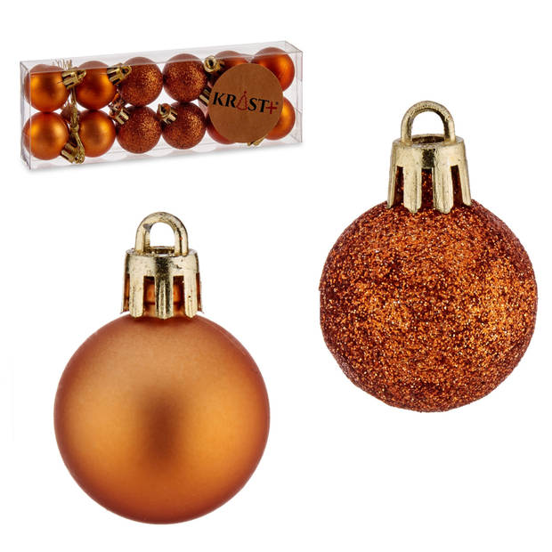 Krist+ Kerstballen - 12x ST - oranje - kunststof - 3 cm - glitter - mat - Kerstbal
