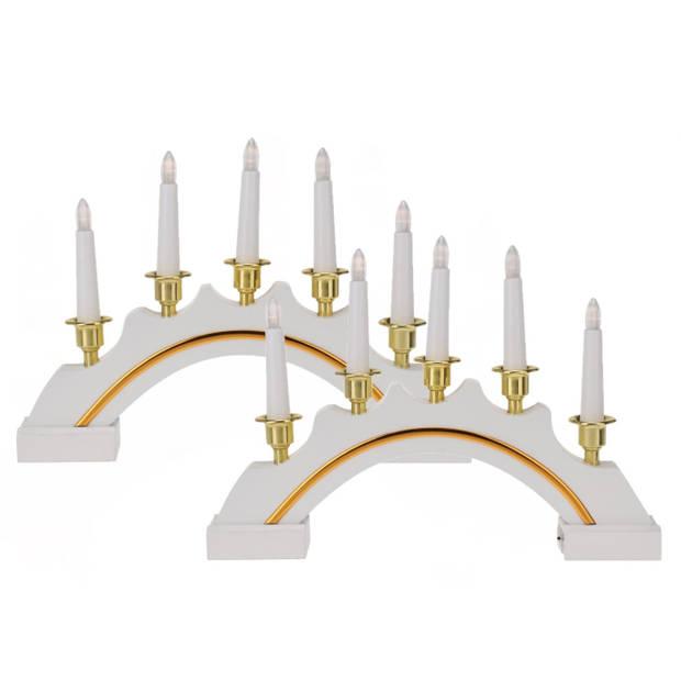 Kaarsenbruggen - 2x stuks - LED verlichting - wit/goud - 37 cm - kerstverlichting figuur