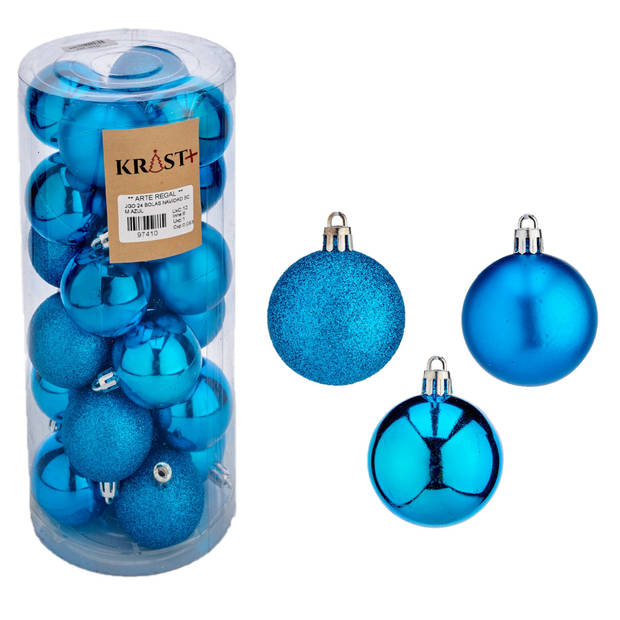 Krist+ Kerstballen - 24x st- helder blauw - 5 cm - kunststof - mix - Kerstbal