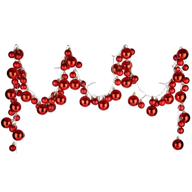 Krist+ guirlande - verlicht - met kerstballen - 93 LEDs - rood - kerstslinger - Guirlandes