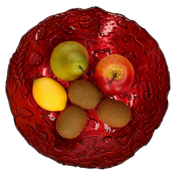 Decoratie schaal/fruitschaal van glas rood rond D30 x H6 cm - Schalen