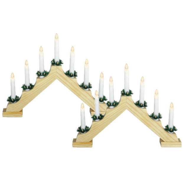 Set van 2x stuks kaarsenbrug van hout met LED verlichting 39,5 x 5 x 31 cm - kerstverlichting figuur