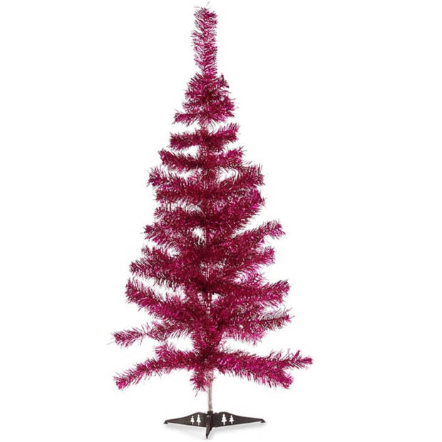 2x stuks kleine fuchsia roze kerstbomen van 90 cm - Kunstkerstboom