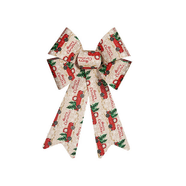 2x stuks kerstboomversiering ornament strikjes/strikken creme/rood print 15 x 25 cm - Kersthangers