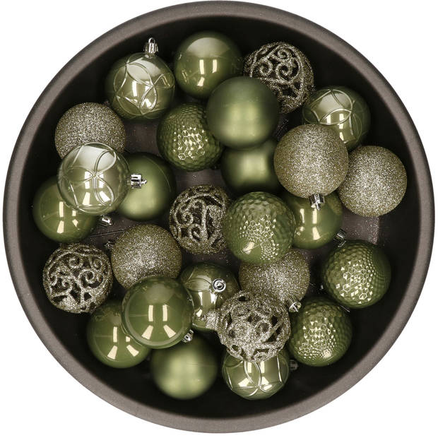 Kunststof kerstballen 37x stuks leger groen 6 cm - Kerstbal