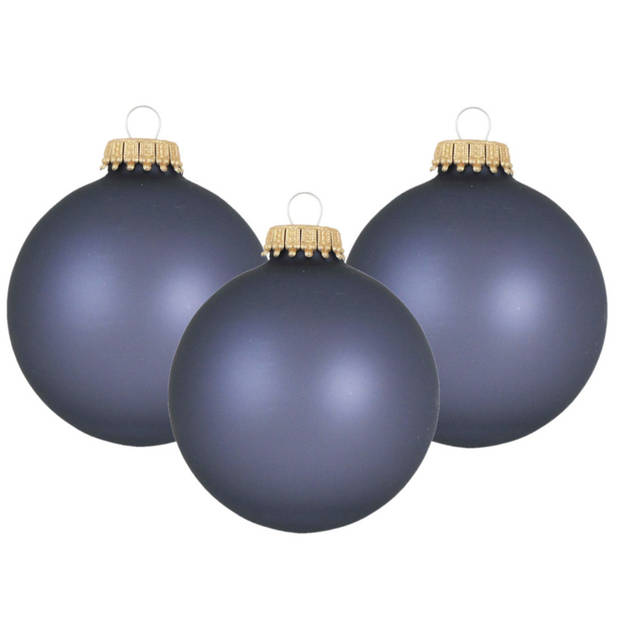 16x stuks glazen kerstballen 7 cm blue stone velvet - Kerstbal
