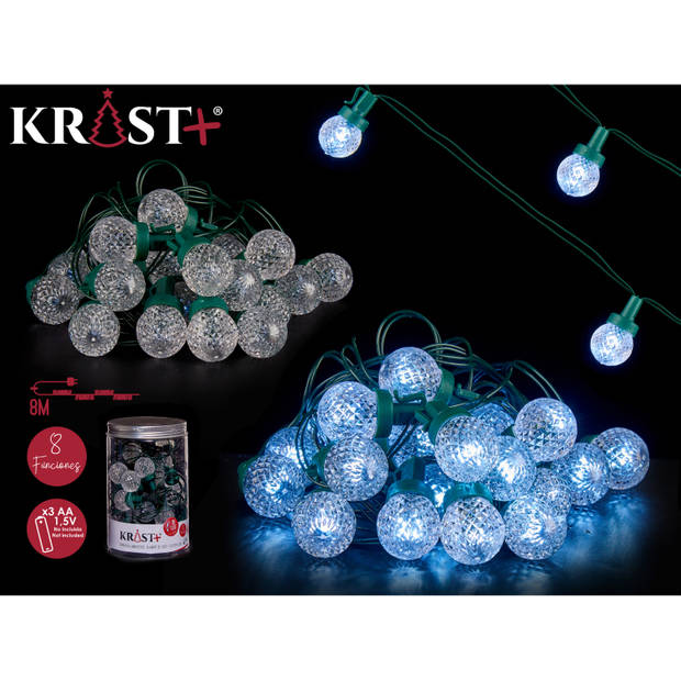 Krist+ Lichtsnoer - feestverlichting - 600 cm - 30 LED bolletjes helder wit - batterij - Kerstverlichting kerstboom