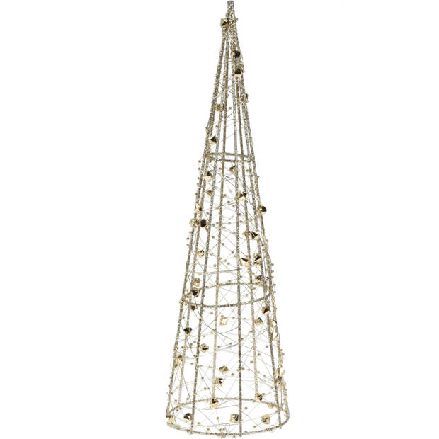 Verlichte kerstbomen/kegels - 2 stuks - 80 cm - goud - LED - warm wit - kerstverlichting figuur
