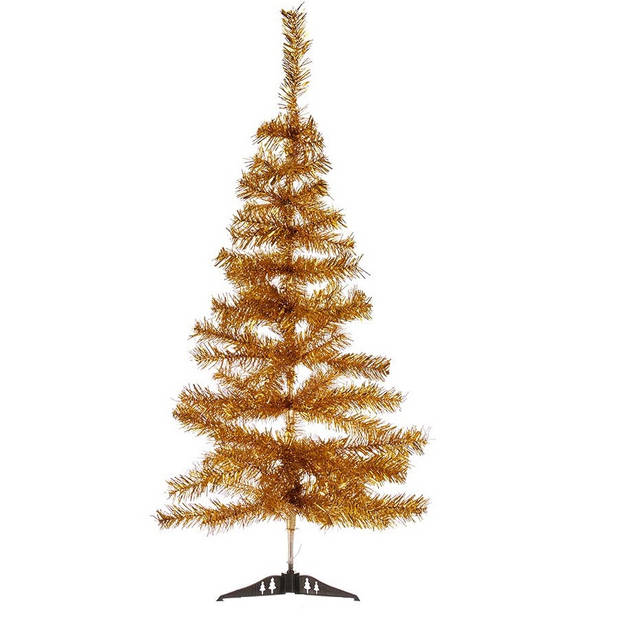 2x stuks kleine gouden kerstbomen van 90 cm - Kunstkerstboom