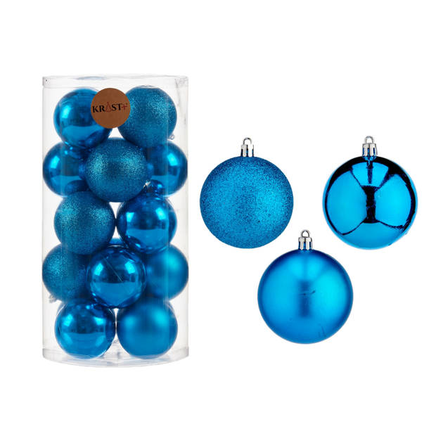 Krist+ Kerstballen - 20x st- helder blauw - kunststof - 7 cm - mat - glitter - glans - Kerstbal