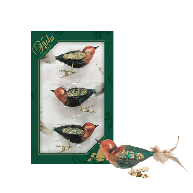 3x stuks luxe glazen decoratie vogels op clip groen/bruin 11 cm - Kersthangers