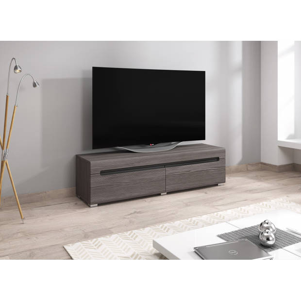 TV kast TV meubel Taylor design 140 cm donkergrijs houtstructuur