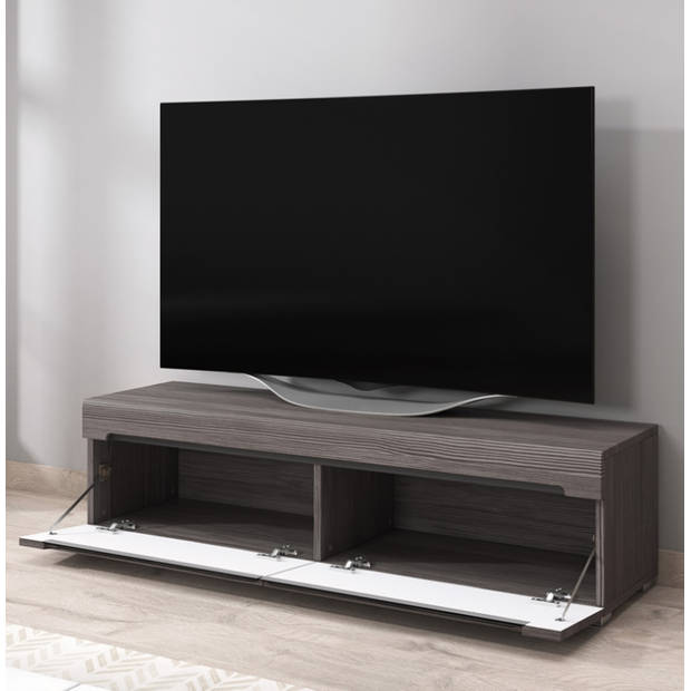 TV kast TV meubel Taylor design 140 cm donkergrijs houtstructuur