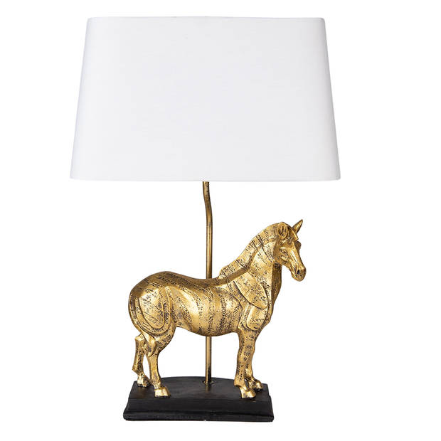 Clayre & Eef Tafellamp Paard 35x18x55 cm Goudkleurig Wit Kunststof Bureaulamp Goudkleurig Bureaulamp