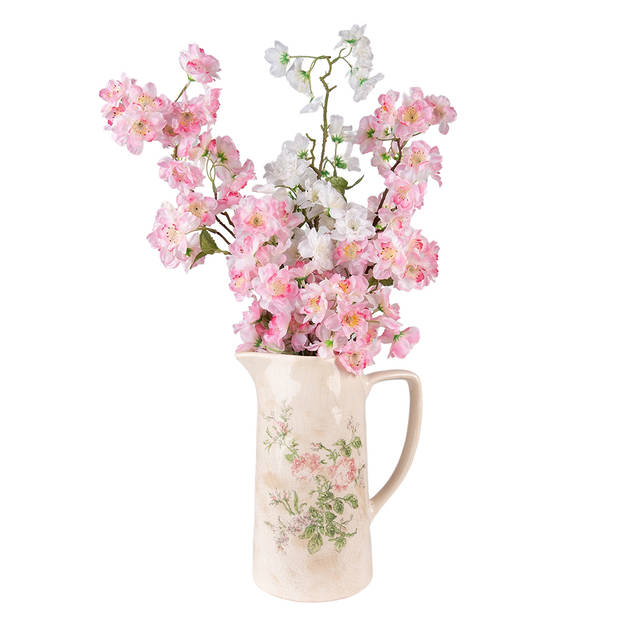 Clayre & Eef Decoratie Kan 21x15x25 cm Roze Beige Keramiek Bloemen Waterkan Roze Waterkan