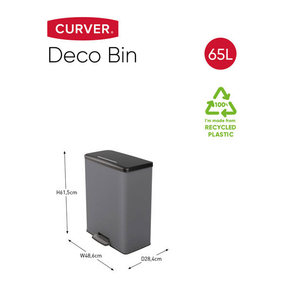 Curver Decobin Prullenbak - 65L - Rechthoekig - Cool Grey