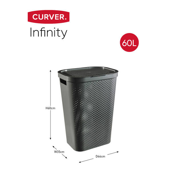 Curver Infinity Wasmand + deksel - 60L - 2 stuks - Grijs/Groen