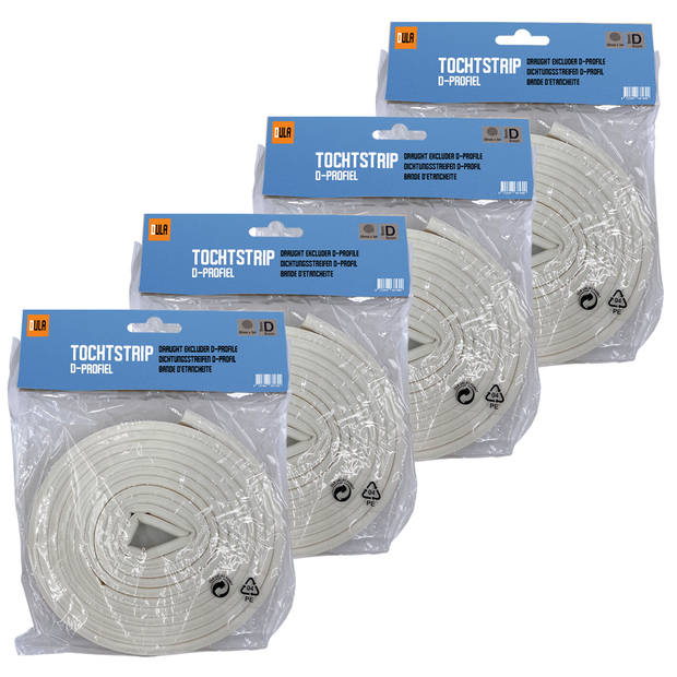 DULA Tochtstrip voor deuren 24m - Wit - 20mmx3m - Tochtband - 4 tochtstrips