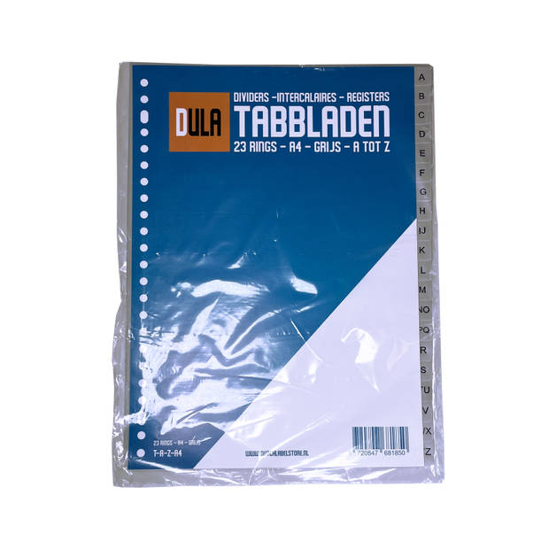 DULA Tabbladen plastic A tot Z - A4 - Grijs - Alfabet - 23 gaten - PP