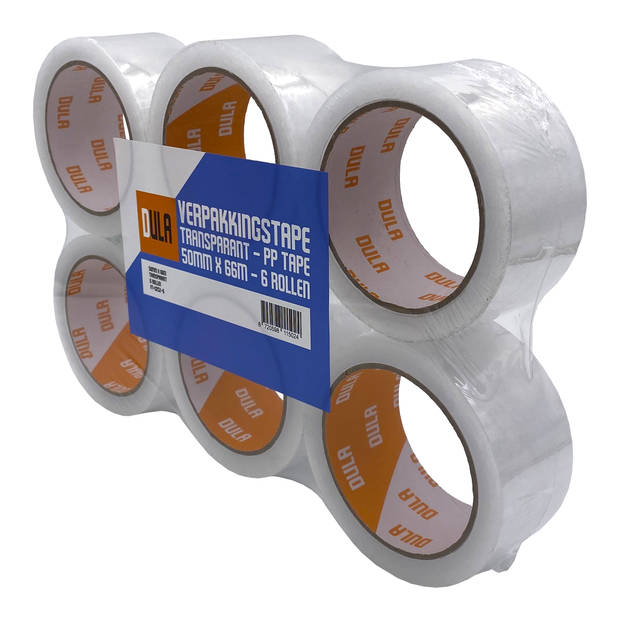 DULA Verpakkingstape - Transparant - PP Plakband - 50mmx66m - 6 rollen dozen tape