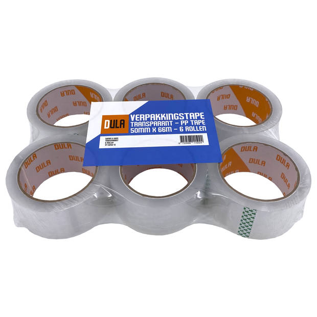 DULA Verpakkingstape - Transparant - PP Plakband - 50mmx66m - 6 rollen dozen tape