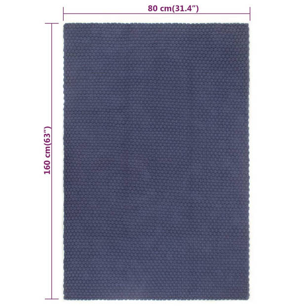 vidaXL Vloerkleed rechthoekig 80x160 cm katoen marineblauw