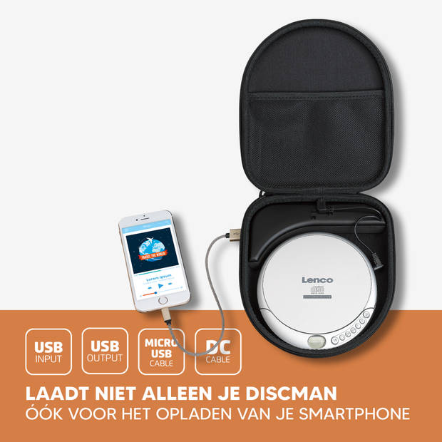 Draagbare CD/MP3 speler met antischokbescherming en handige opbergcase met ingebouwde powerbank Lenco Zwart-Grijs