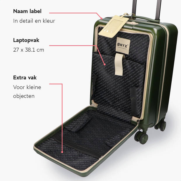 ONYX® Handbagage Koffer 35 L - Spinner wielen - Lichtgewicht Trolley - Dubbel TSA Slot - Handig voorvak - 55 cm - Olive