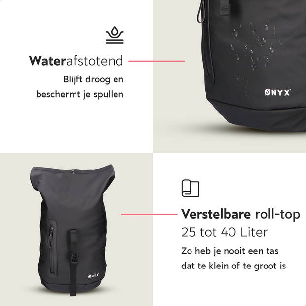 ONYX® Rolltop Rugzak 25 tot 40 L - Met Laptopvak - Verstelbare Rugtas - Waterdicht en Duurzaam